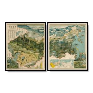 Pictorial Map of Wildlife in the USSR 1941 [Set of 2]